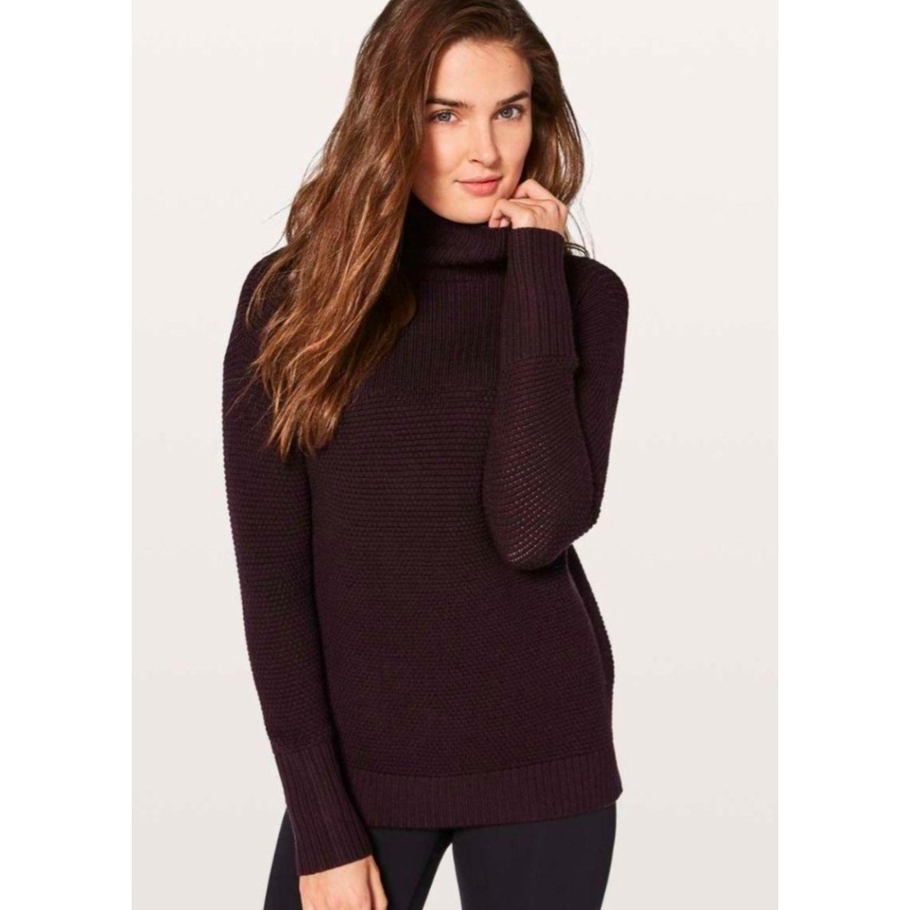 Lululemon Warm and Restore 100% Merino Wool Mock Neck Sweater Black Cherry 6